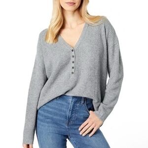 Madewell Sweater Womens Grey Asherton Waffle Henley Sweater